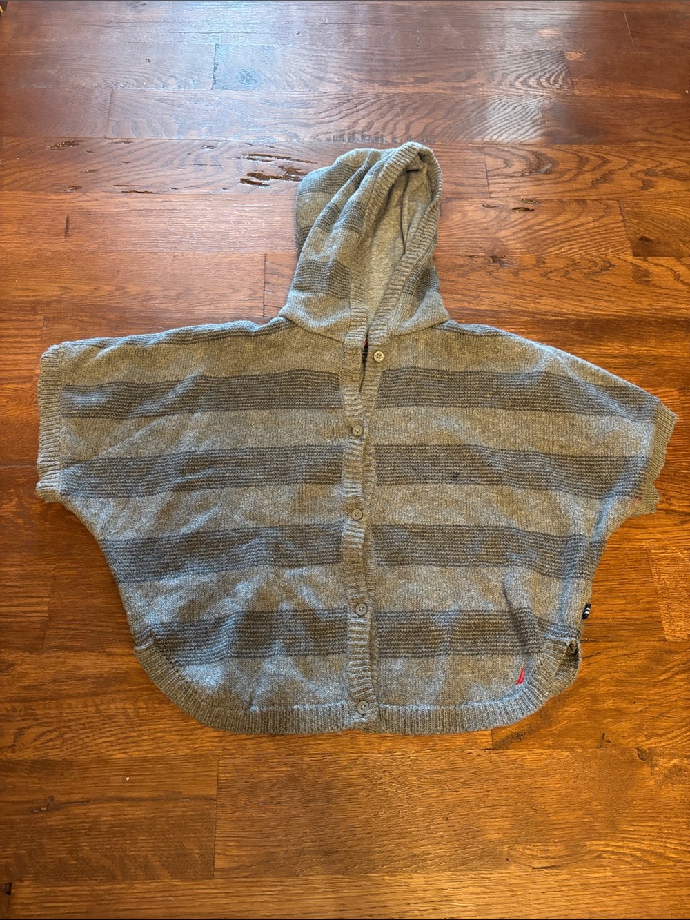 Nautica Gray Striped Hooded Knit Poncho